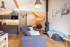 Living area with log burner