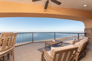 Relax in comfort with breathtaking 180 degree beach and sea views.