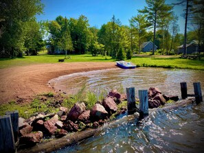 Private beach with paddle boat, kayaks, and dock available upon request. 