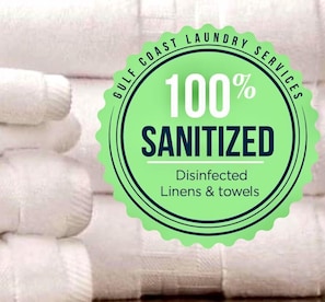 All of our linens and towels are cleaned ans sanitized by Gulf Coast Laundry Systems.