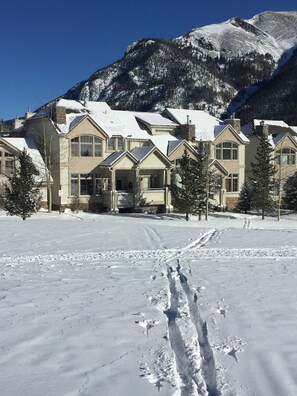 Ski home; ski to lift on groomed path