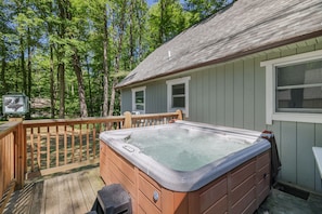 Enjoy our private hot tub after a day at the lake!