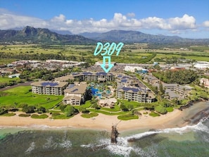 Condo is located with beautiful views of the Kauai Mountains. 