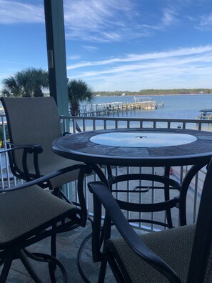 Outdoor deck overlooking the beautiful lagoon. Very serene and peaceful!
