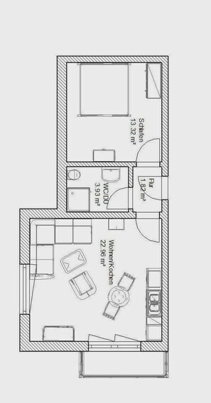 Ferienwohnung Nr.6 / 50 qm mit großzügigem Balkon-Grundriss Nr. 6