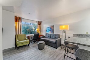 This is the living room of the fully renovated units. Couch folds into full size bed.