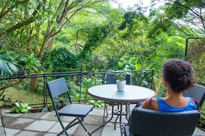 Backyard area next to an untouched forest. 