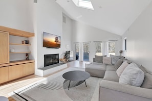 Wood-burning fireplace keeps things cozy
