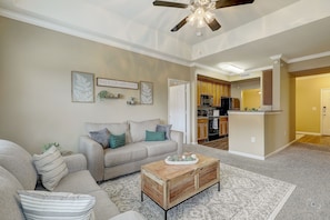 Living room with Full Sleeper Sofa and SMART TV. YouTube TV will be provided. :)