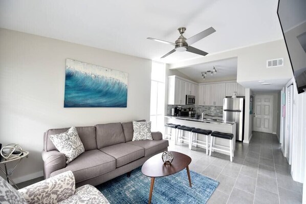 Living area with queen sleeper sofa