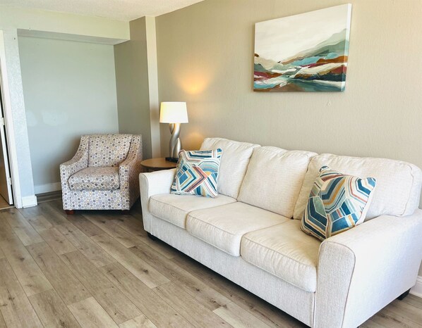 Relax in our cozy and stylish living area