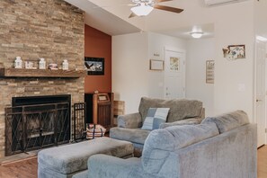 Fireplace, Indoors, Home Decor, Furniture, Ceiling Fan