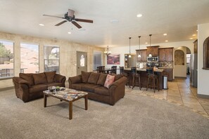 Bright, spacious living room with open concept