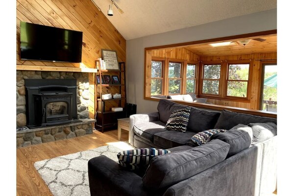 Cozy up around the Fireplace for a movie night! 