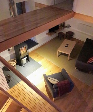 Looking down to the cosy living area