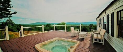 hottub with view of the lake and mountains