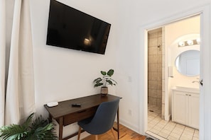 View of the living space and bathroom