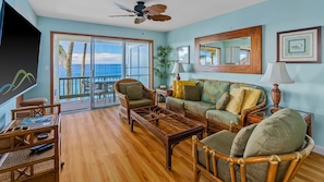 Poipu Palms #303 - Oceanfront Living Room - Parrish Kauai