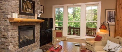 Living Room with Stone Fireplace