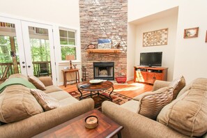 Living Room with Stone Fireplace