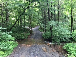 Fording the creek onto the property