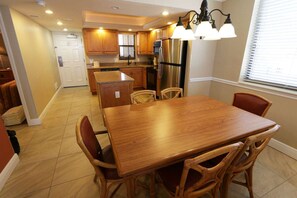 Full kitchen with all the amenities, and a dining table for 6.