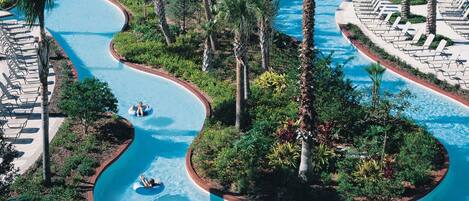 Orlando's only resort wave pool, lazy river, family pool, 125-foot corkscrew waterslide, adults-only pool. Daypass access from $15 Child or $40 Adult ($15 discount after 4 pm) (only about 5 miles away, based on availability & price subject to change)