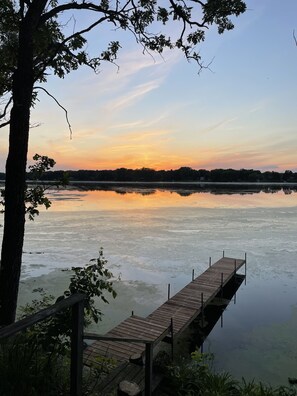 The lake develops a green duct week covering in the summer months.