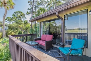 Comfortable deck furniture to enjoy that view