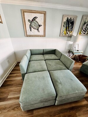 The sleeper sofa can sleep two people comfortably