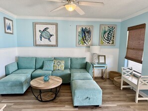 The Blue Haven is a cozy 2 bedroom condo just steps from the deeded access beach