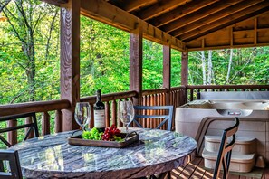 Back Deck Dining Table and Hot Tub