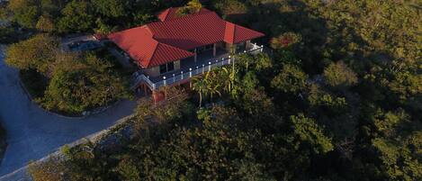 Drone shot of the property and house 