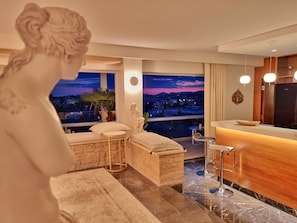 Venus de Milo gazing at the colorful Athens skyline
