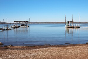 Boat docks are not included. There is an area to beach a pontoon boat.