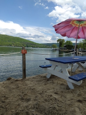 View on beach 5 min walk from house tables chairs incl.  walk back is inclined