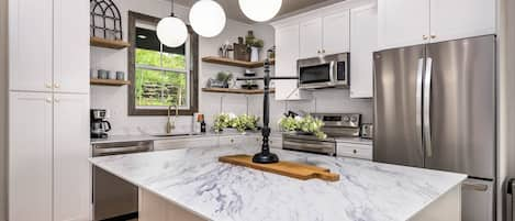 Spacious kitchen with large center island