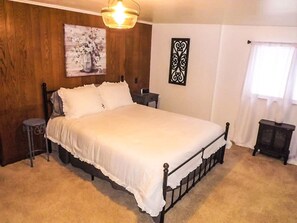 Queen size bed with electric fire place & alarm clock