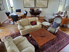 Great room has lots of games. Game table flips to become poker table.