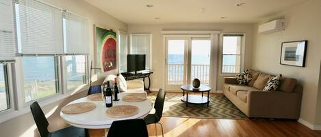 Living room with Cape Cod Bay views