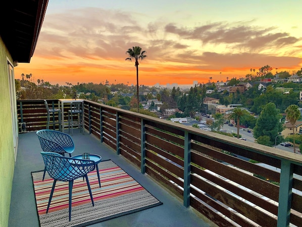 A large deck offers sweeping views of one of LA's most vibrant neighborhoods.