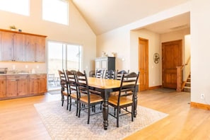 Dining room sits 12 people comfortably.