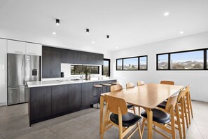 Upstairs harnesses some of Jan Juc’s best views, in a home that epitomises modern coastal living.