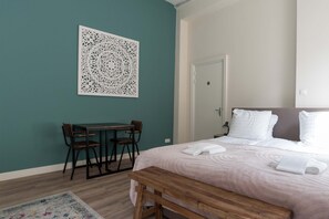 Bed and table with chairs