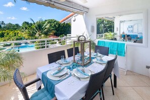 Dining table on the balcony are perfect for lounging and family dinners