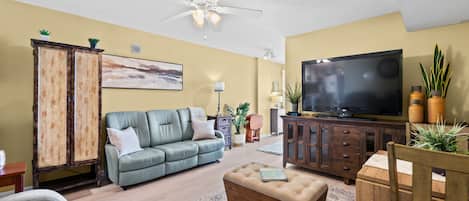 Perfect room for friends and family to gather around for movie night.