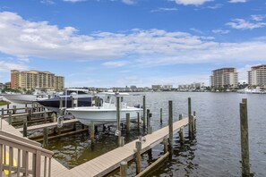 View of dock and boat slips