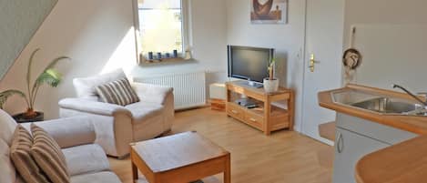 Wohnzimmer in der Ferienwohnung Hüs Pelle in Süddorf auf Amrum