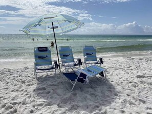 Fully reclinable chairs and umbrellas are provided for your stay. 