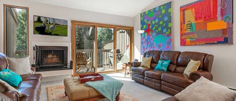 Living Room with Wood Burning Fireplace